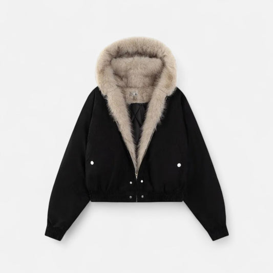 Women's winter coat with hood – vintage style with fur collar