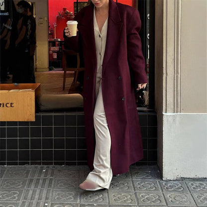 Women's wool coat – tailored, double-breasted & long with pockets