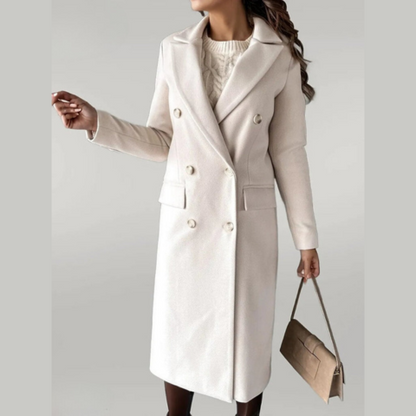 Women's wool coat – double-breasted long with tailored fit & lapels