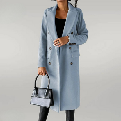 Women's wool coat – double-breasted long with tailored fit & lapels