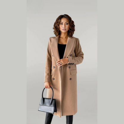 Women's wool coat – double-breasted long with tailored fit & lapels