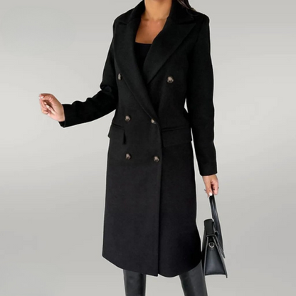 Women's wool coat – double-breasted long with tailored fit & lapels