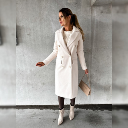Women's wool coat – double-breasted long with tailored fit & lapels