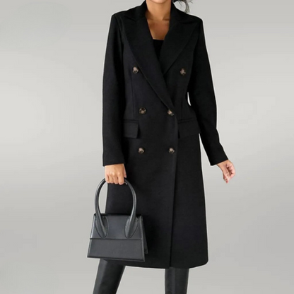 Women's wool coat – double-breasted long with tailored fit & lapels