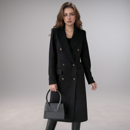 Women's wool coat – double-breasted long with tailored fit & lapels