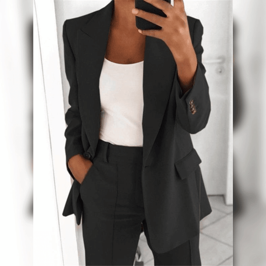 Ella | Elegantes Damen-Zweiteiler-Set mit Stehkragen-Oberteil und weiter Hose