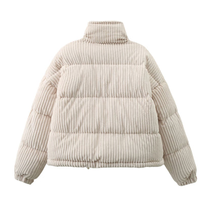 Gemütliche Kurzjacke aus Cord mit Polyesterfüllung – Bequemer Puffer-Mantel in Grün und Milky White für Damen