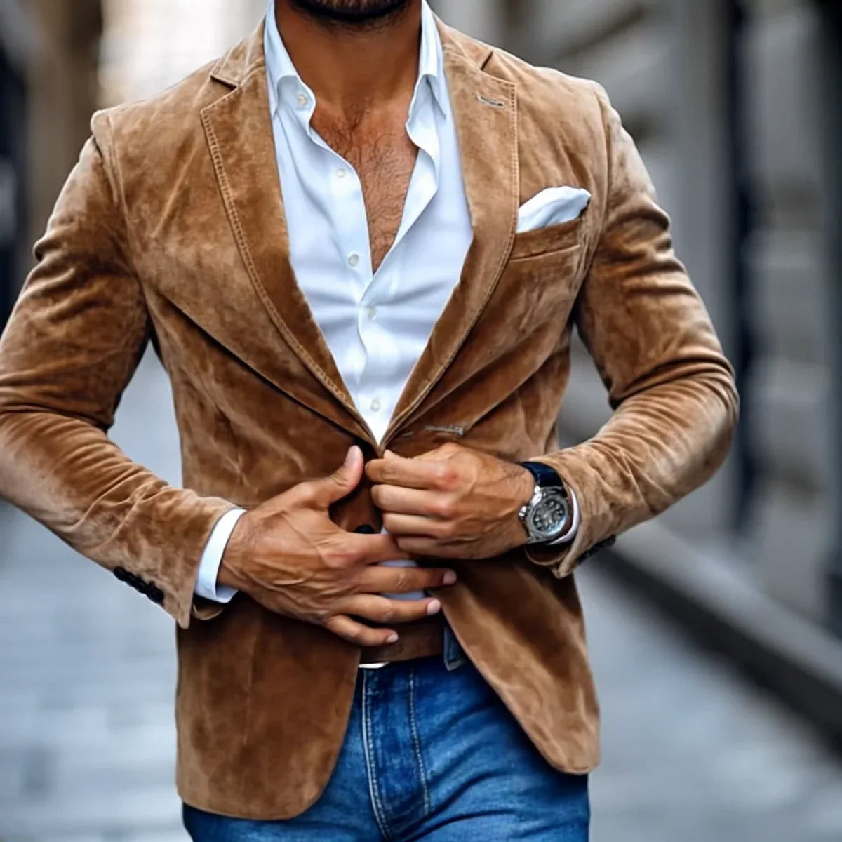 Herren Blazer aus Wildleder – Zweiknopf Design