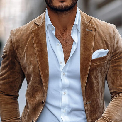 Men's Suede Blazer – Two-Button Design