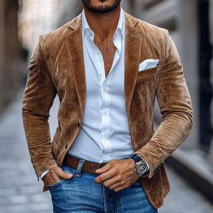 Men's Suede Blazer – Two-Button Design