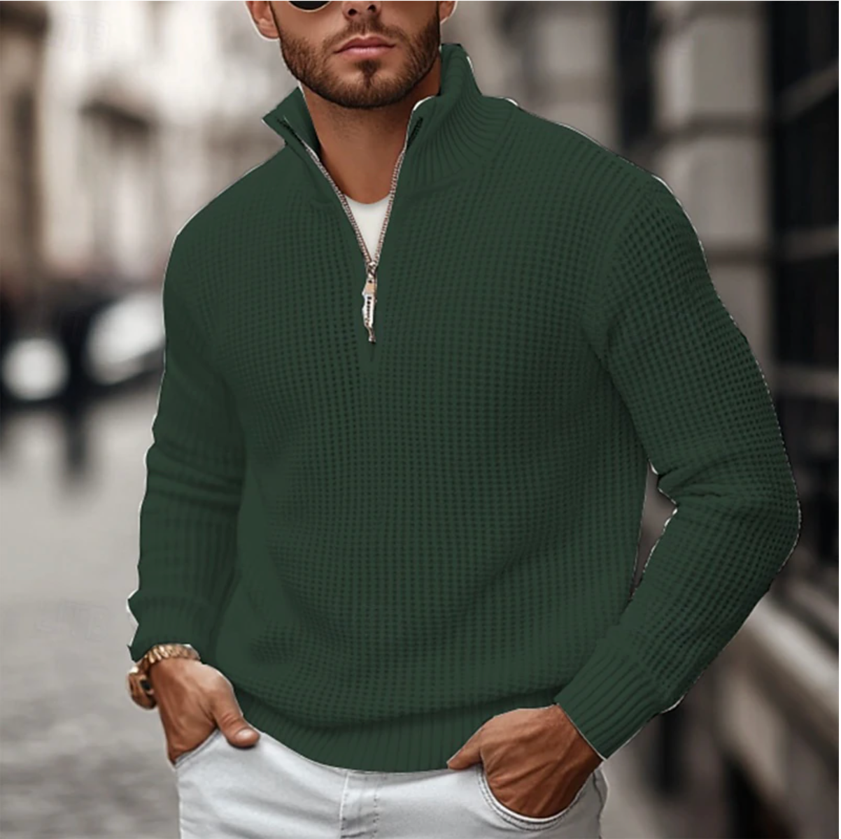 Herren Half-Zip Pullover – Strukturiertes Strickdesign