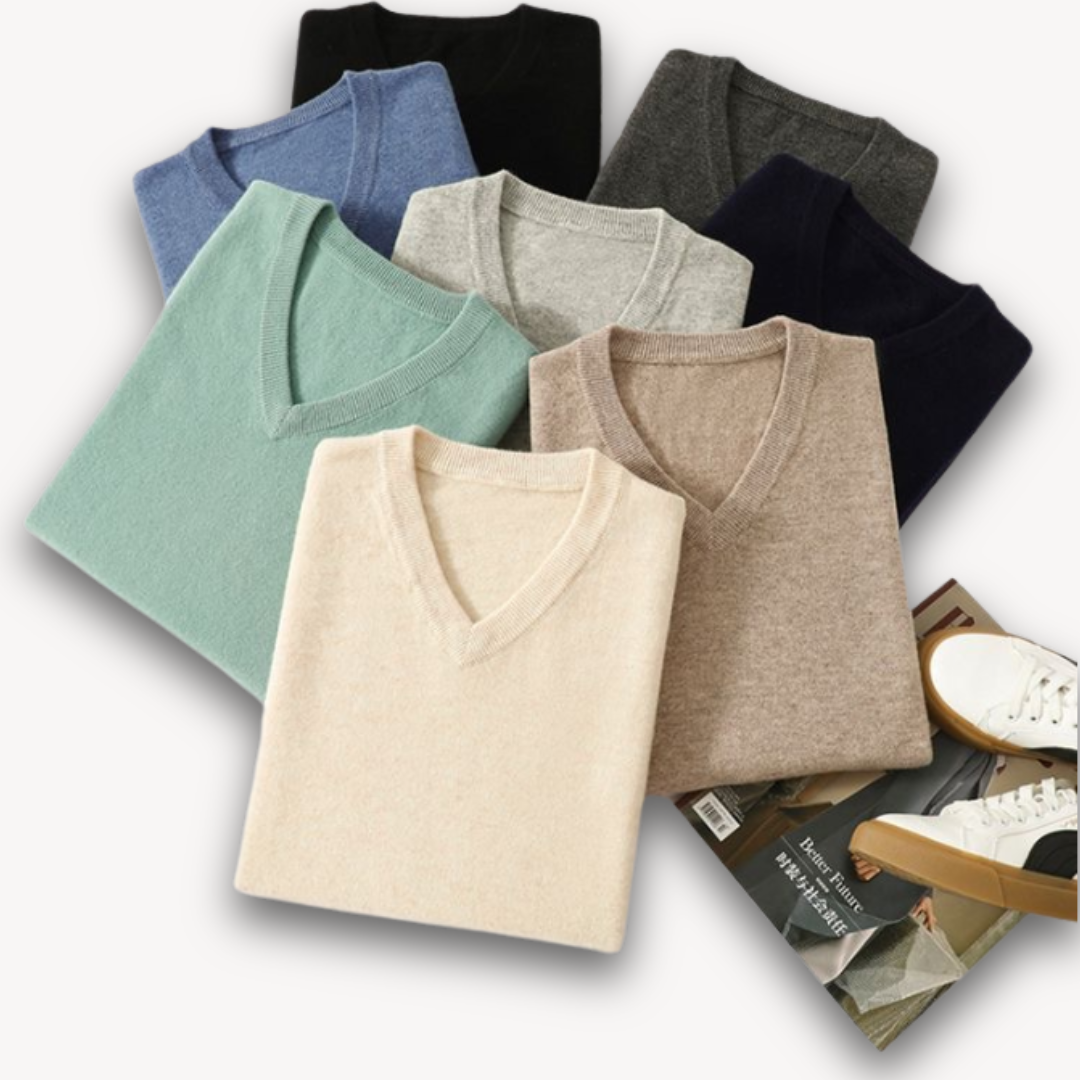 Men's Cashmere Sweater – V-Neck Slim Fit, Soft & Light