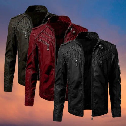 Men's leather jacket with metal zippers – Stylish genuine leather jacket