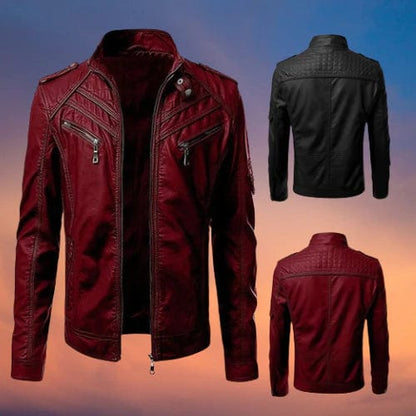Men's leather jacket with metal zippers – Stylish genuine leather jacket