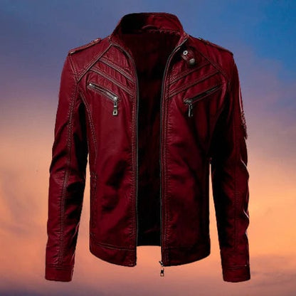 Men's leather jacket with metal zippers – Stylish genuine leather jacket