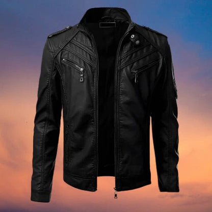 Men's leather jacket with metal zippers – Stylish genuine leather jacket