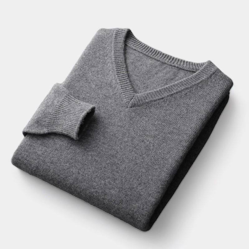 Herren Merino Wollpullover – V-Ausschnitt im Old Money Stil
