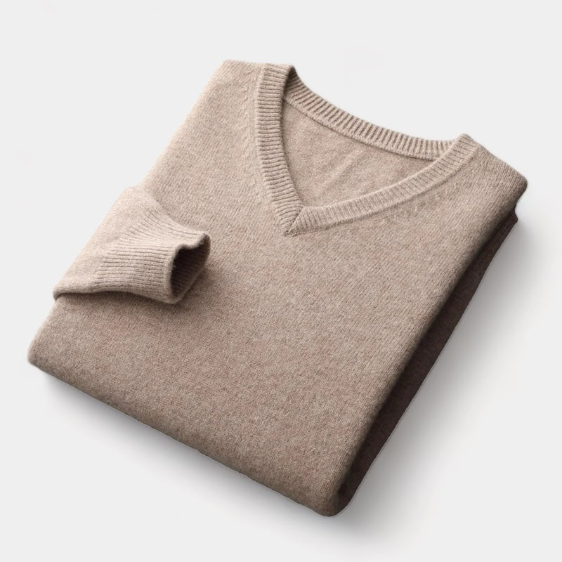 Herren Merino Wollpullover – V-Ausschnitt im Old Money Stil