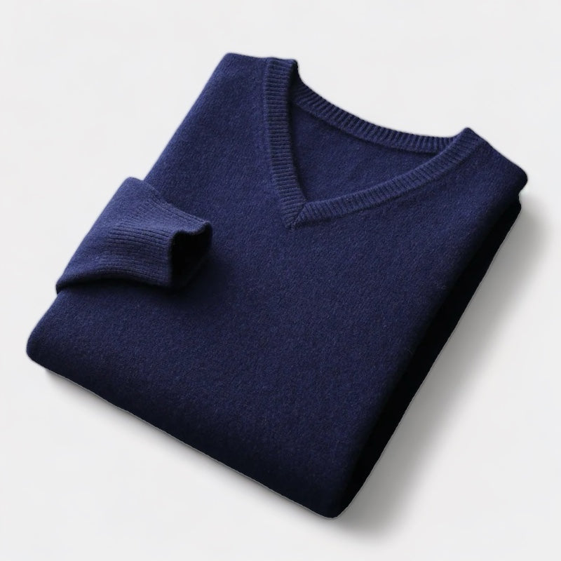Herren Merino Wollpullover – V-Ausschnitt im Old Money Stil