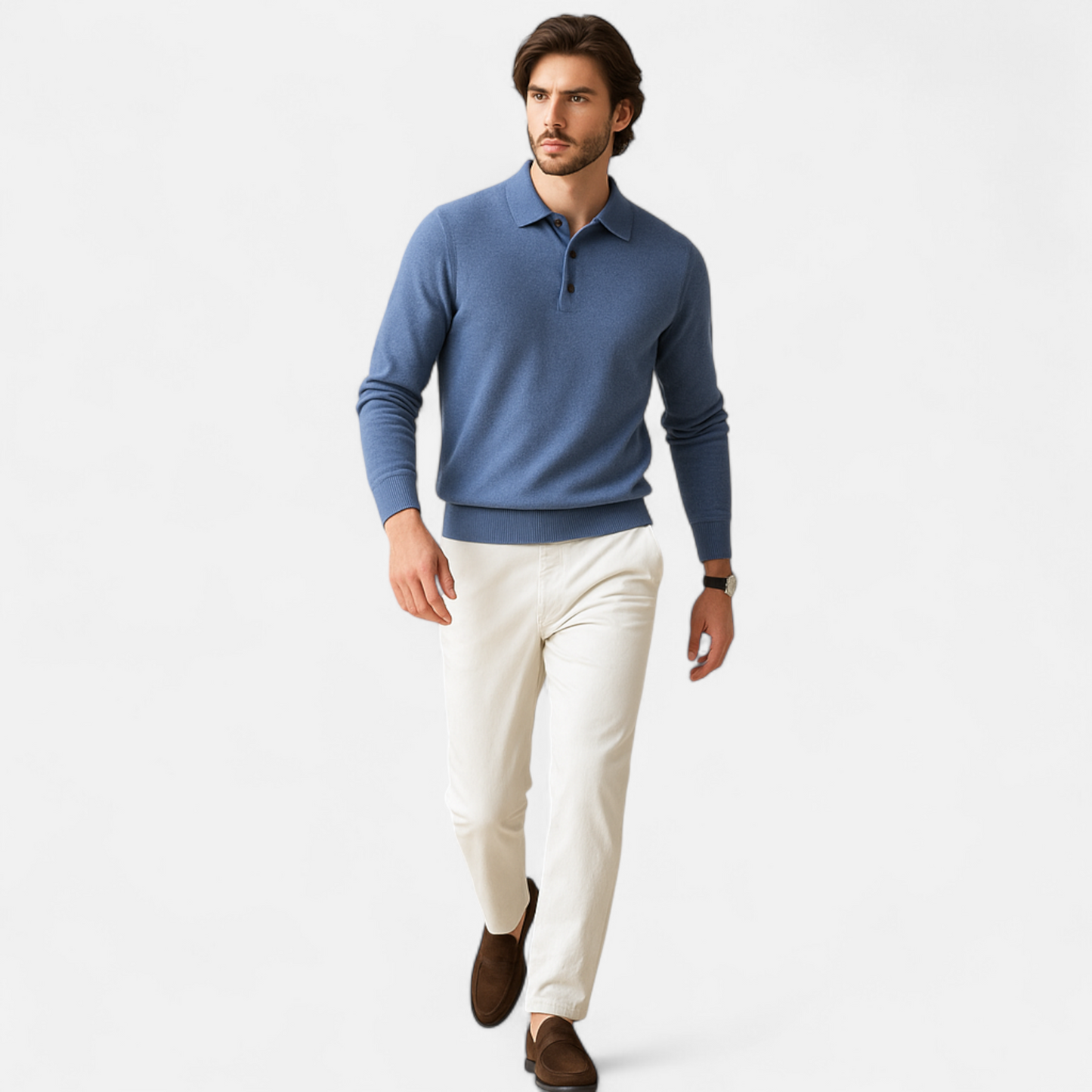 Men's polo sweater made of merino wool – long sleeve and soft