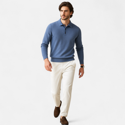 Men's polo sweater made of merino wool – long sleeve and soft