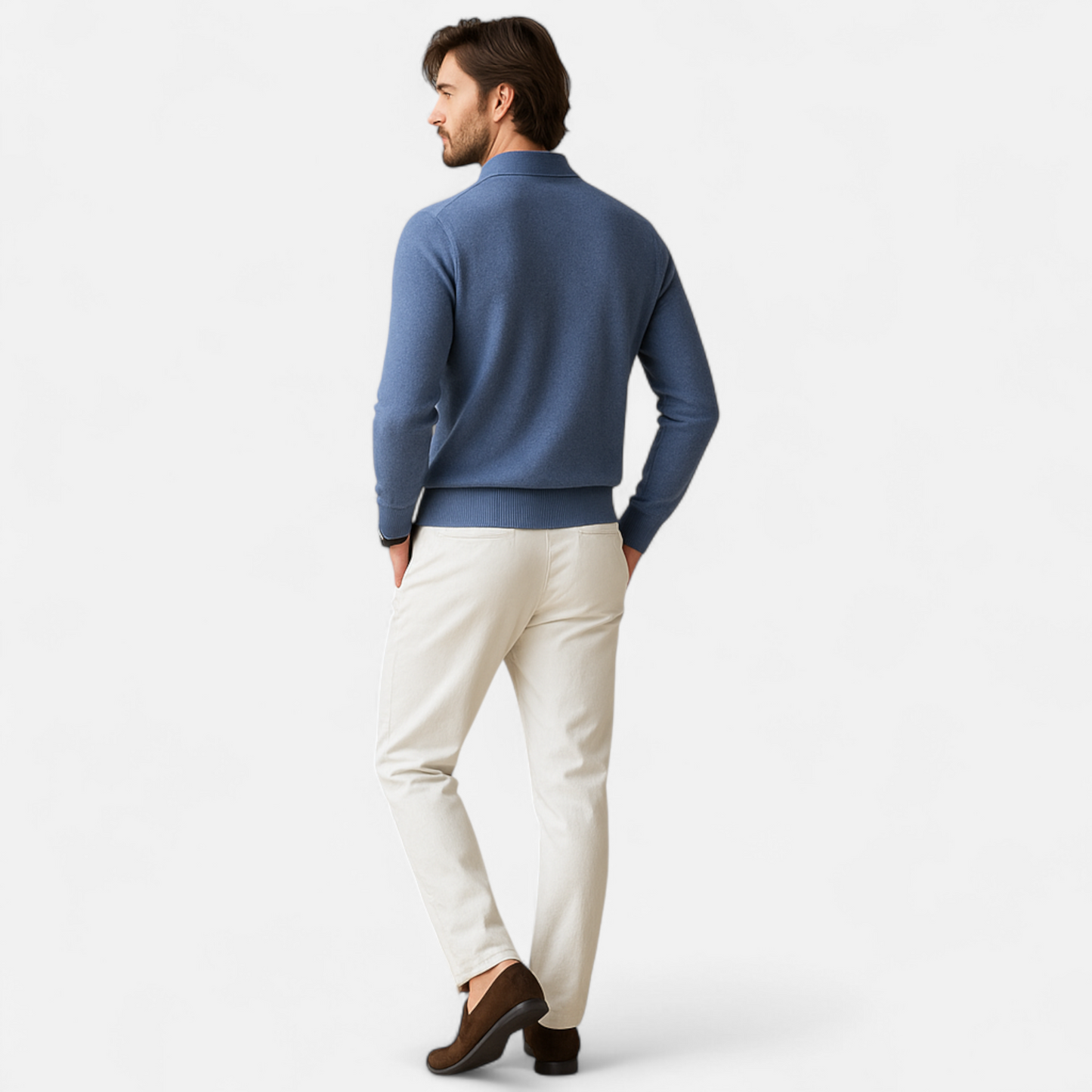 Men's polo sweater made of merino wool – long sleeve and soft