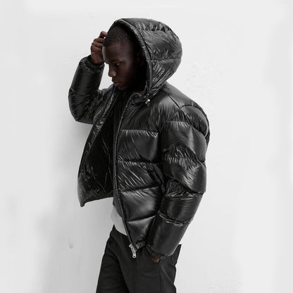 Herren Pufferjacke Schwarz – Warme Daunenjacke mit Kapuze für Winter