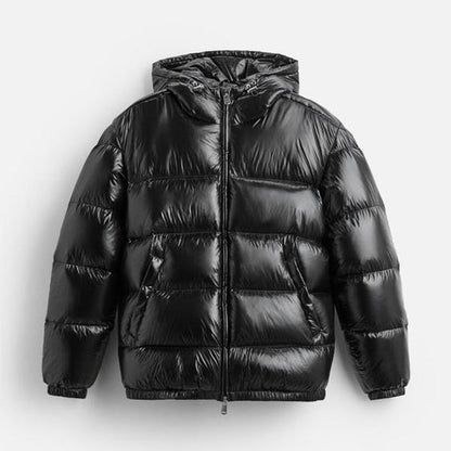 Herren Pufferjacke Schwarz – Warme Daunenjacke mit Kapuze für Winter