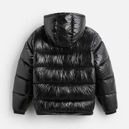 Herren Pufferjacke Schwarz – Warme Daunenjacke mit Kapuze für Winter