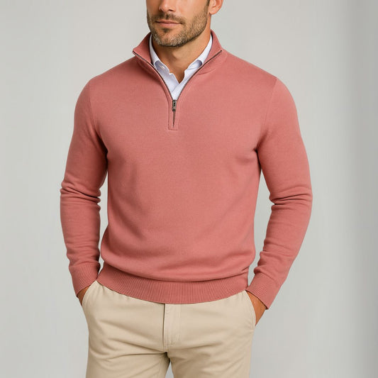 Herren Pullover mit Reißverschluss – Baumwolle, Schmale Passform