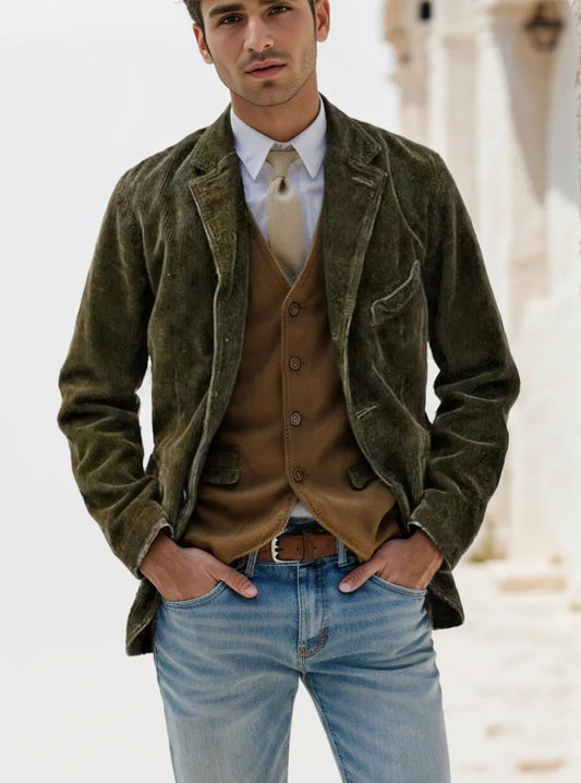 Herren Samt Blazer – Maßgeschneiderte Passform mit Revers & Einreiher