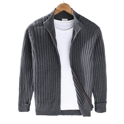 Men's knitted jacket with zipper – textured cardigan