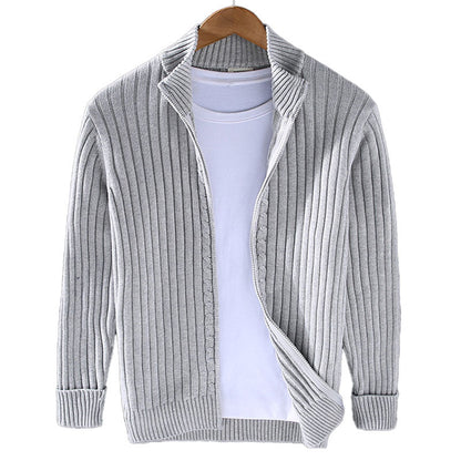 Men's knitted jacket with zipper – textured cardigan