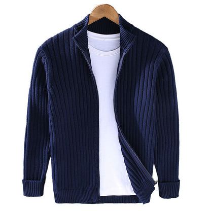 Men's knitted jacket with zipper – textured cardigan