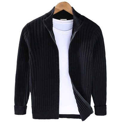 Men's knitted jacket with zipper – textured cardigan