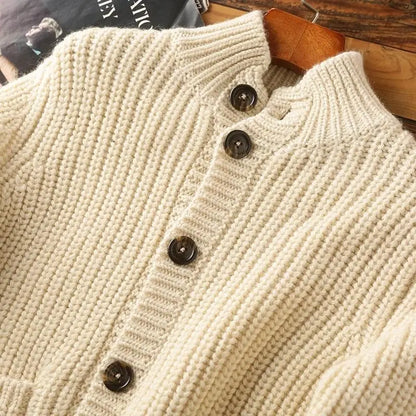 Men's knitted cardigan with stand-up collar – wool cardigan with buttons