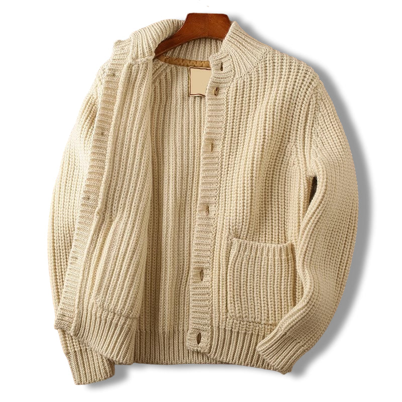 Herren Strickjacke mit Stehkragen – Woll-Cardigan mit Knöpfen