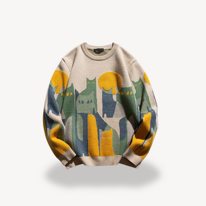 Men's knitted sweater made of cotton – with cat motif