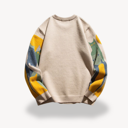 Men's knitted sweater made of cotton – with cat motif