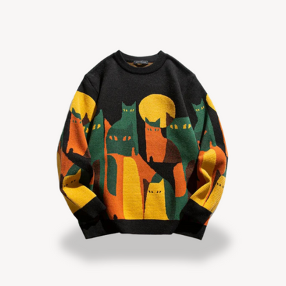 Men's knitted sweater made of cotton – with cat motif