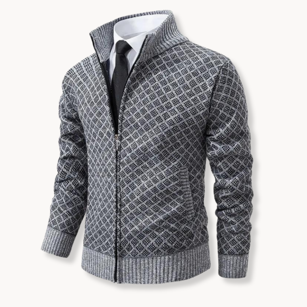 Herren Strickpullover mit Rollkragen – Zipper & Gewebtes Design