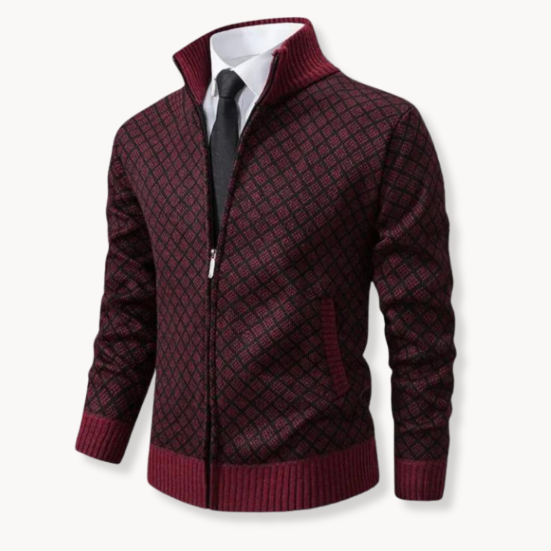 Herren Strickpullover mit Rollkragen – Zipper & Gewebtes Design