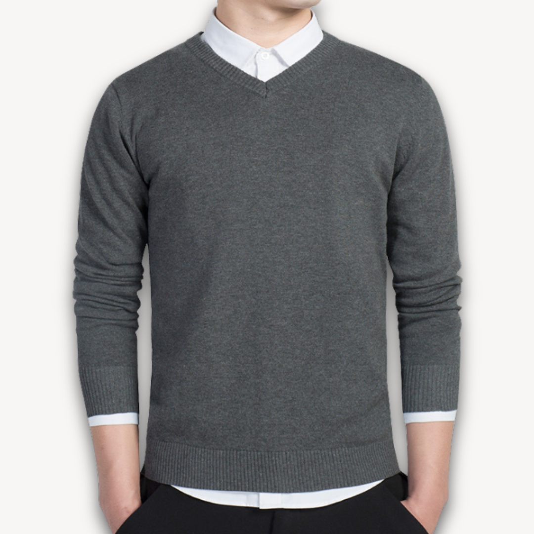 Herren V-Ausschnitt Pullover – Baumwollmix, Schmale Passform