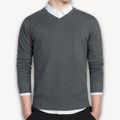 Men's V-neck Sweater – Cotton Blend, Slim Fit