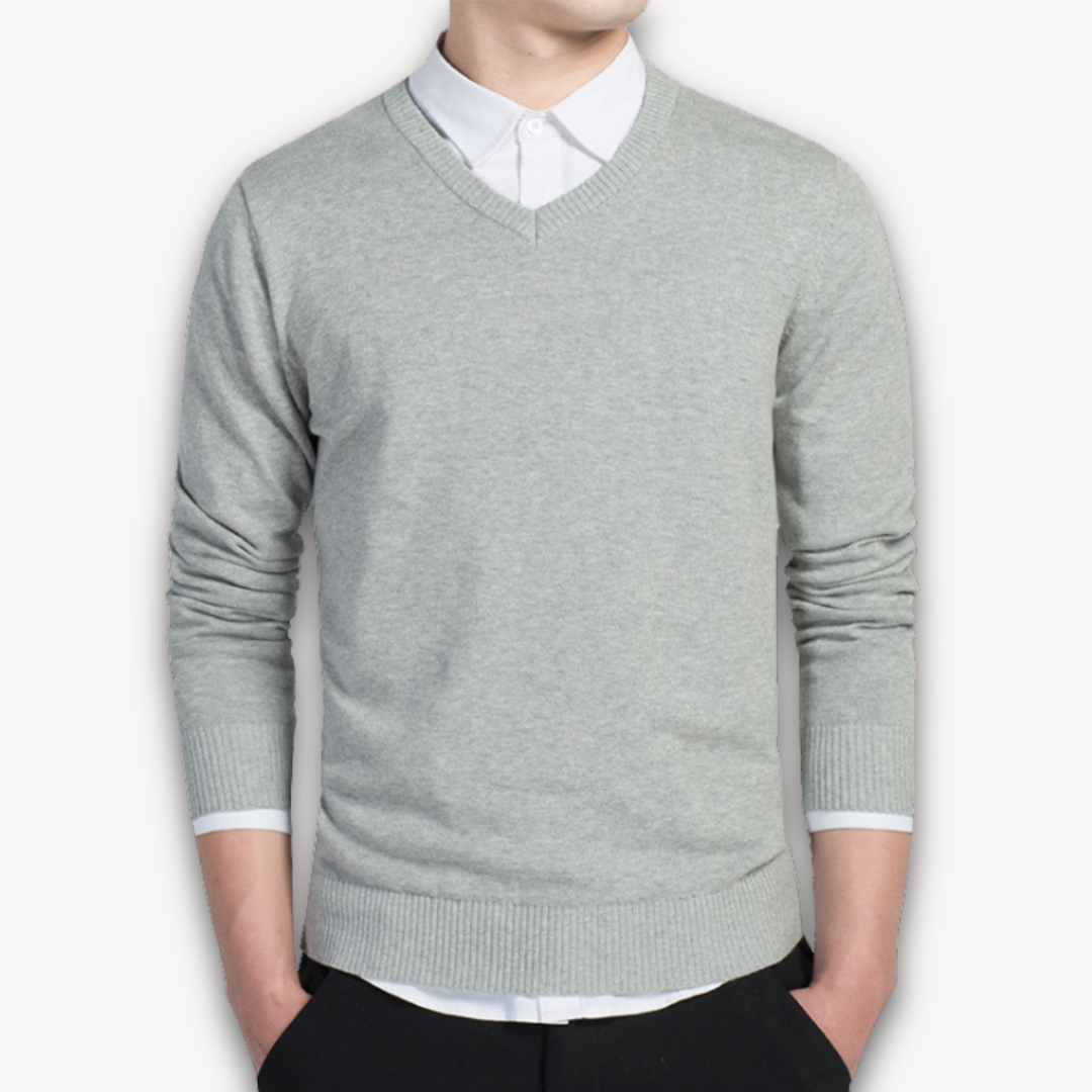Herren V-Ausschnitt Pullover – Baumwollmix, Schmale Passform