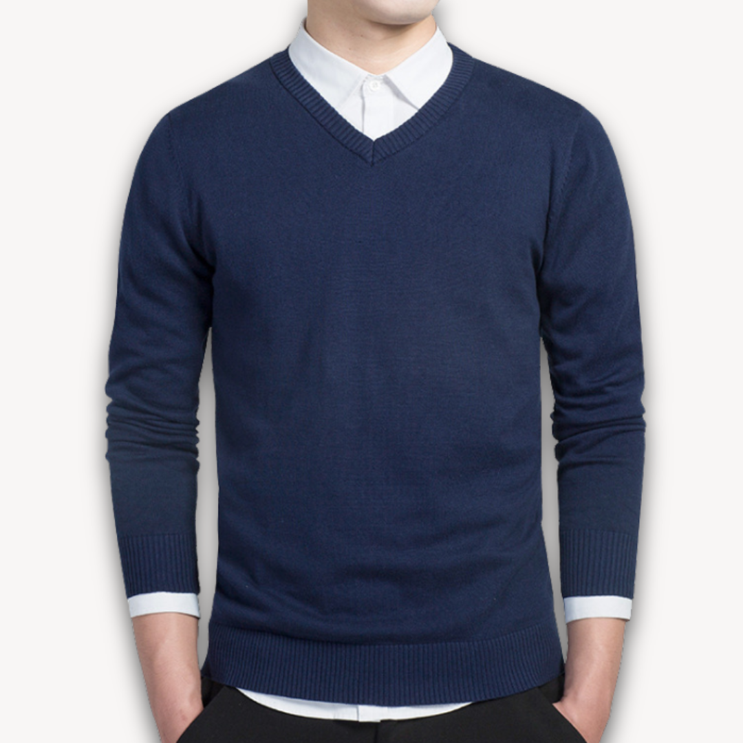 Herren V-Ausschnitt Pullover – Baumwollmix, Schmale Passform