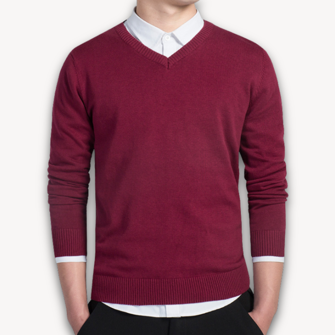 Herren V-Ausschnitt Pullover – Baumwollmix, Schmale Passform