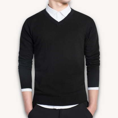 Men's V-neck Sweater – Cotton Blend, Slim Fit
