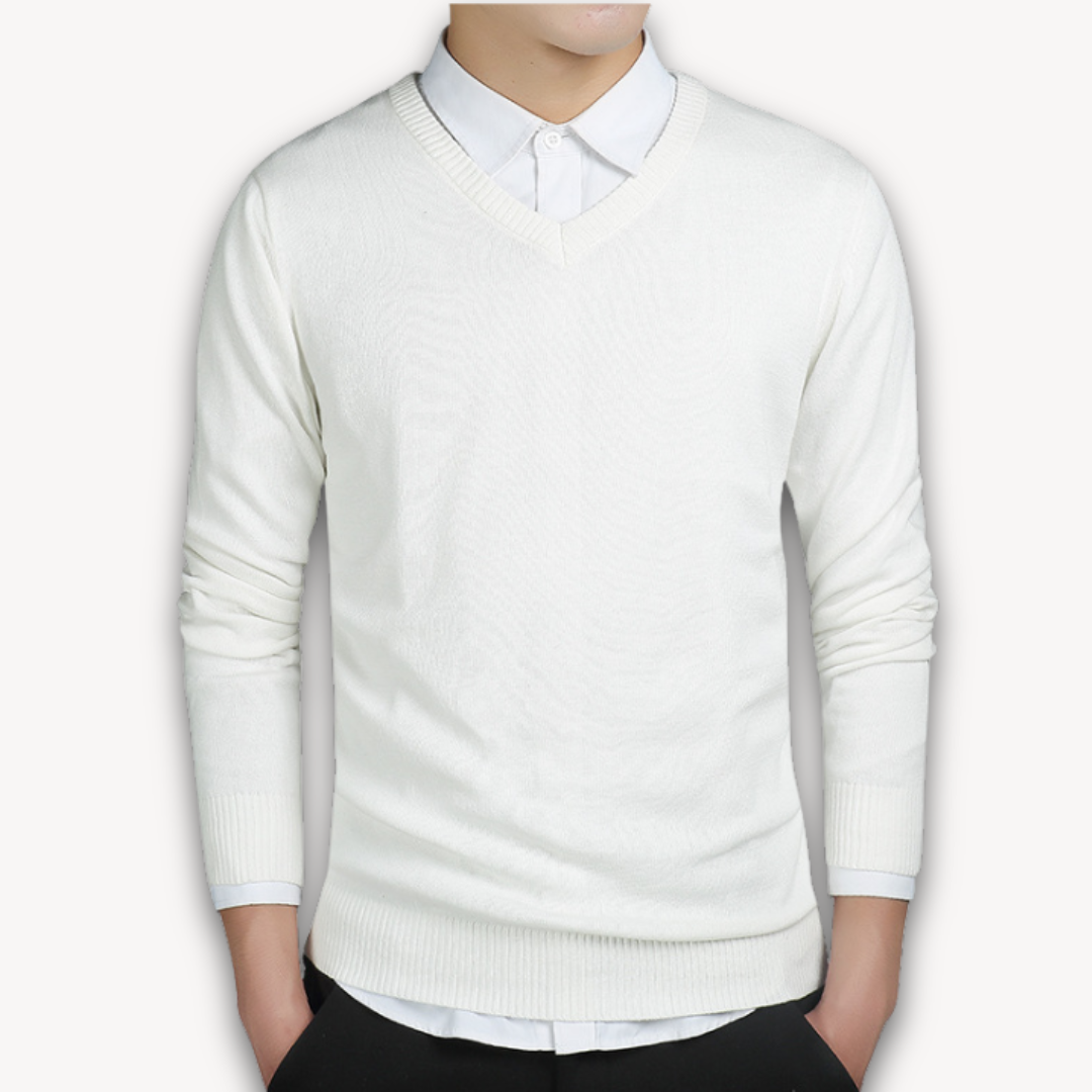 Herren V-Ausschnitt Pullover – Baumwollmix, Schmale Passform