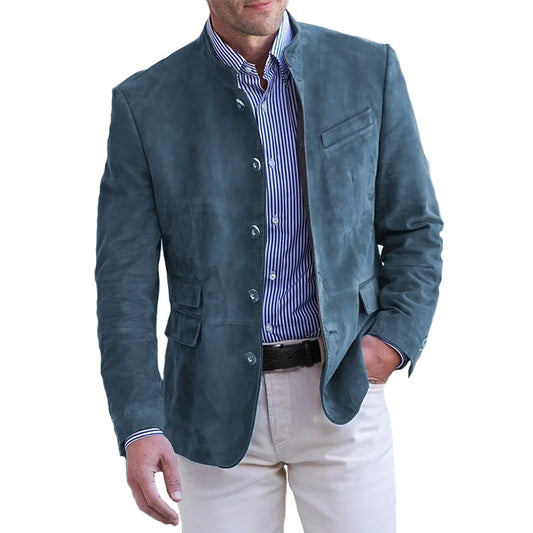 Herren Wildleder Blazer – Slim Fit Sakko mit Stehkragen